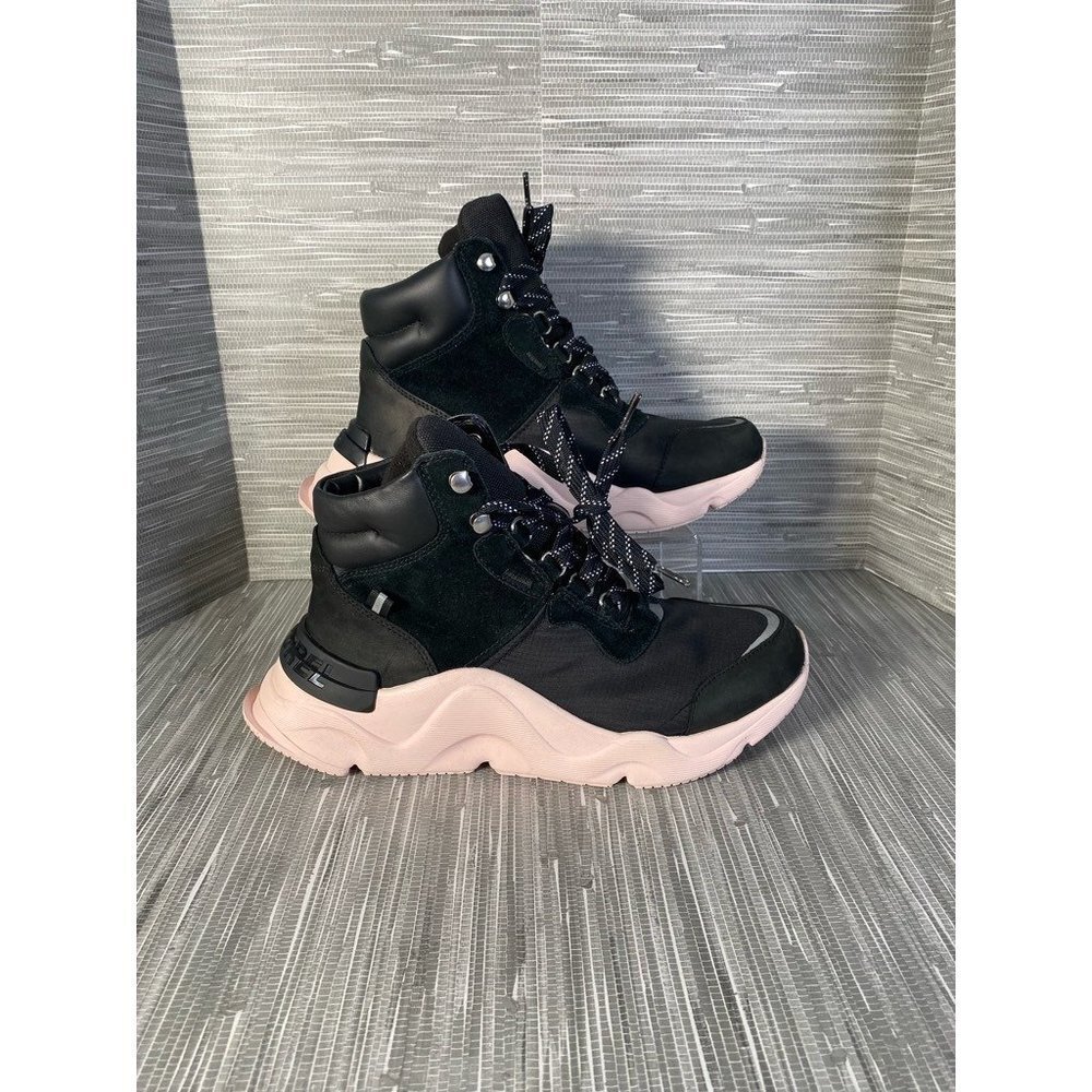 Sorel Womens Kinetic RNEGD Conquest Winter Boots Black Pink Leather Ankle 9 New